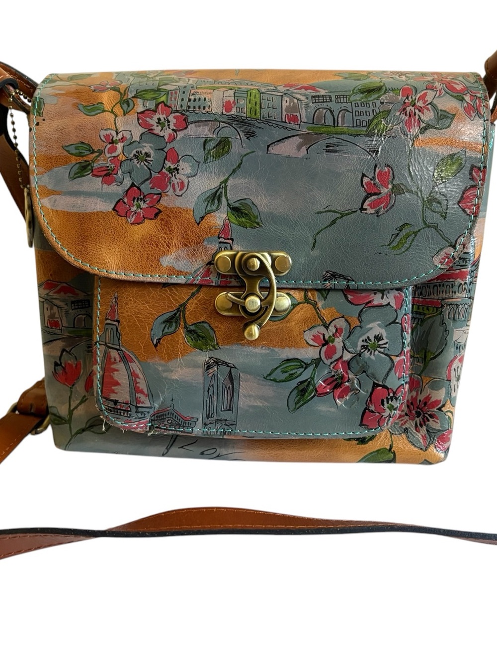 Patricia Nash Multicolor Floral & Cityscape Leather Crossbody